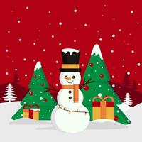 Snowman and Christmas Tree Background Concept vector