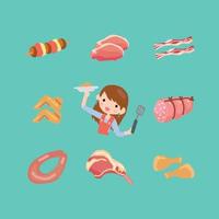 Girl Serving Meat vector