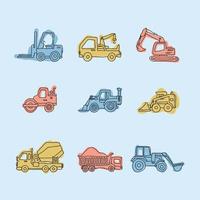 Colorful Doodled Construction Cars vector