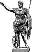 Sculpture of Augustus is common to call him Octavius when referring to events, vintage engraving. vector