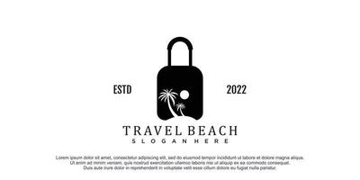 suitcase logo design with beach element premium vector