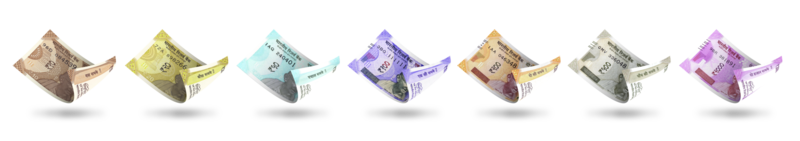 Set of Indian rupee notes denominations. 3d illustration png