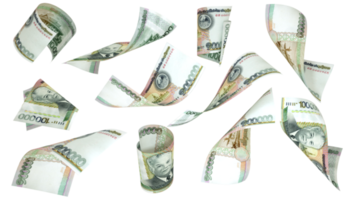 3D rendering of 100000 Laotian kip notes flying in different angles and orientations isolated on transparent background png
