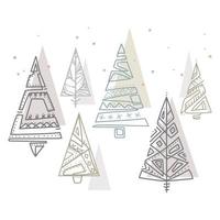 Christmas trees in scandi style Merry Christmas and New Year holiday folk collection vector drawing.Template scandinavian style xmas tree for holiday background,card,traditional geometric shapes