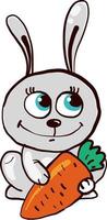 Happy bunny with carrot , illustration, vector on white background