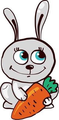 Happy bunny with carrot , illustration, vector on white background