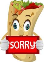 Burrito with sorry sign, illustration, vector on white background.