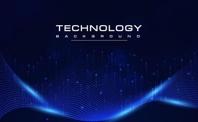 Digital technology blue background, online cyber technology algorithm, abstract wave circuit tech, innovation future, wifi internet network connection, Ai big data file storage, illustration vector