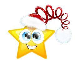 Cute funny smiling emoji star Santa Claus in Santa hat vector
