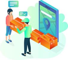 Illustration of an order delivery courier handing a client's order Suitable for landing page, flyers, Infographics, And Other Graphic Related Assets-vector vector