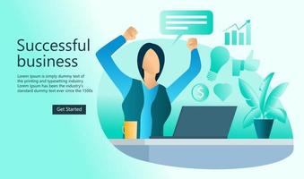 Illustration of a happy woman seeing successful business growth Suitable for landing page, flyers, Infographics, And Other Graphic Related Assets-vector vector