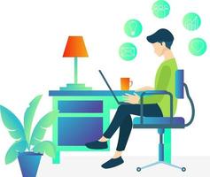 Illustration of a creative person working in an office with a computer Suitable for landing page, flyers, Infographics, And Other Graphic Related Assets-vector vector