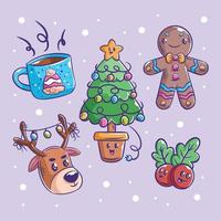 conjunto de iconos de navidad dibujos animados dibujados a mano vector