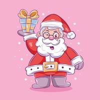 santa lleva un regalo en su mano derecha cartoon vector