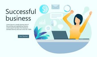 Illustration of a happy woman seeing successful business growth Suitable for landing page, flyers, Infographics, And Other Graphic Related Assets-vector vector