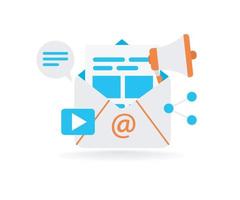 ilustración de marketing por correo electrónico que comparte videos y enlaces adecuados para la página de destino, folletos, infografías y otros vectores de activos relacionados con gráficos