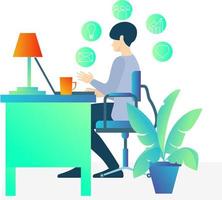 Illustration of a creative person working in an office with a computer Suitable for landing page, flyers, Infographics, And Other Graphic Related Assets-vector vector