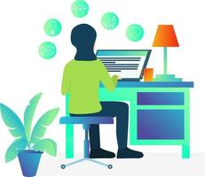 Illustration of a creative person working in an office with a computer Suitable for landing page, flyers, Infographics, And Other Graphic Related Assets-vector vector