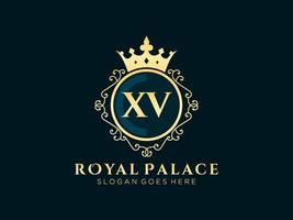 Letter XV Antique royal luxury victorian logo with ornamental frame. vector