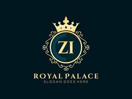 Letter ZI Antique royal luxury victorian logo with ornamental frame. vector