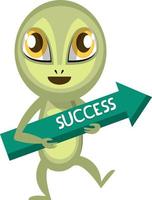 Alien holding success arrow, illustration, vector on white background.