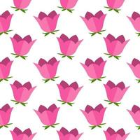 Pink bell flower ,seamless pattern on white background. vector