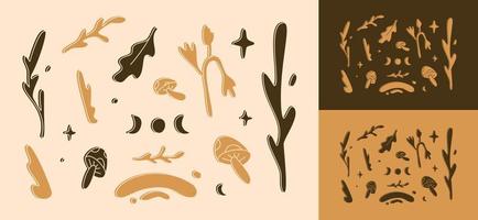 Magic linocut wild clipart set vector