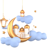 Ramadan Kareem Greeting elements background Islamic with decorative mosque , crescent moon ,   star and cloud .