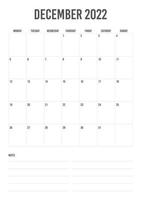 calendario de retratos diciembre de 2022 a partir del lunes vector