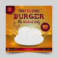 Food social media banner post and burger flyer template vector