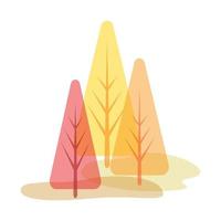 Set of pine trees in warm autumn colours. Isolated on white background. Fall, Autumn design for cards, invitations. Design decoration for Thanksgiving, Harvest season, scrapbooking and home decor. vector