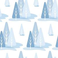 Seamless pattern of winter forest with simple trees on isolated white background. Geometric design for wrapping paper, scrapbook, greeting card, celebration of Christmas, New Year, Winter holidays. vector