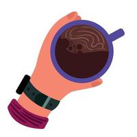 taza de cafe en la mano vector