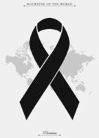 Vertical of black awareness ribbon on white world map background. Mourning sign icons. illustration of vector graphic of ribbon as symbol. Vector eps 10