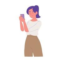 woman holding smartphone vector