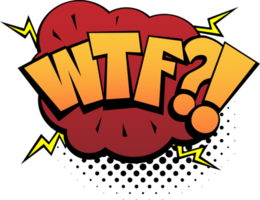 comico lettering wtf. comico discorso bolla con emotivo testo wtf. luminosa dinamico cartone animato illustrazione nel retrò pop arte stile. comico testo suono effetti png