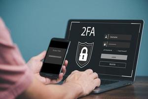 Personal online cyberspace security privacy protection data with 2Fa, Two-Factor ,Internet network security, Encrypted data privacy protect cyber hacker threat. photo