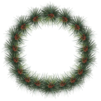 wreath of evergreen pine branches with cones, christmas wreath illustration png