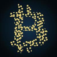 Bitcoin logo concept made of little golden blocks. Design element for cryptocurrency website or application. Vector EPS 10.