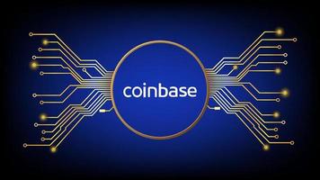Coinbase cryptocurrency stock market symbol in gold circle with pcb tracks on digital blue background. Design element in techno style for website or banner. Crypto stock exchange for news and media. vector