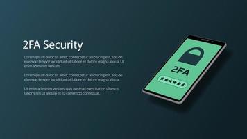 2FA two-factor authentication with padlock on isometric smartphone screen. Protecting your money. Unlocking via mobile phone. Vector illustration for website or banner.