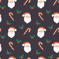 Seamless christmas pattern. Background with with santa claus head, mistletoe and candies . Perfect for wrapping paper, greeting cards, textile print. vector
