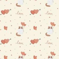 Seamless pattern with cute cat and hearts. vector