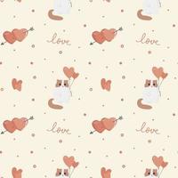 Seamless pattern with cute cat and hearts. vector