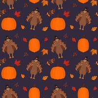 Seamless vector pattern with turkey and pumpkins. Texture for fabric, wallpaper, apparel, wrapping. Happy Thanksgiving.