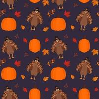 Seamless vector pattern with turkey and pumpkins. Texture for fabric, wallpaper, apparel, wrapping. Happy Thanksgiving.