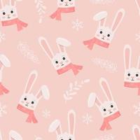 Winter seamless pattern with bunny in scarf. Perfect for wrapping paper, greeting cards and seasonal design. vector