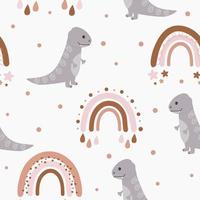 Seamless vector pattern with dinosaur and rainbows. Baby background for wrapping paper,  greeting cards, design.