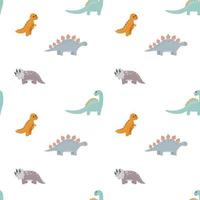 Vector seamless childish pattern with colorful dinosaurs. Baby background for nursery, wrapping paper, fabric, textile. Funny little dinosaur.
