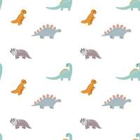 Vector seamless childish pattern with colorful dinosaurs. Baby background for nursery, wrapping paper, fabric, textile. Funny little dinosaur.